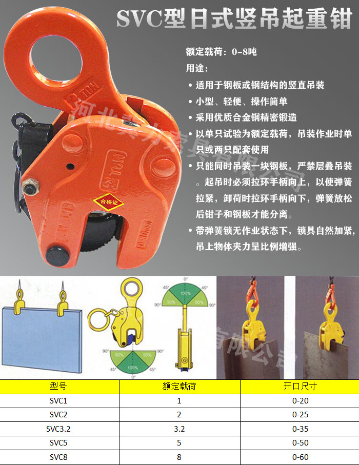 豎吊起重鉗參數(shù)